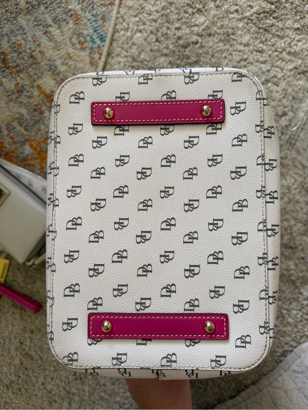 Dooney & Bourke White and Pink Bucket Bag - Picture 7 of 12